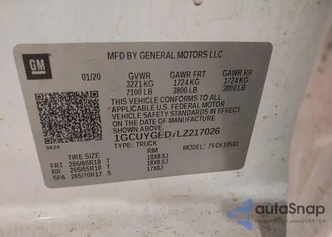 2020 Chevrolet Silverado 1500 4Wd Standard Bed Ltz from USA, damaged, VIN 1GCUYGED7LZ217026